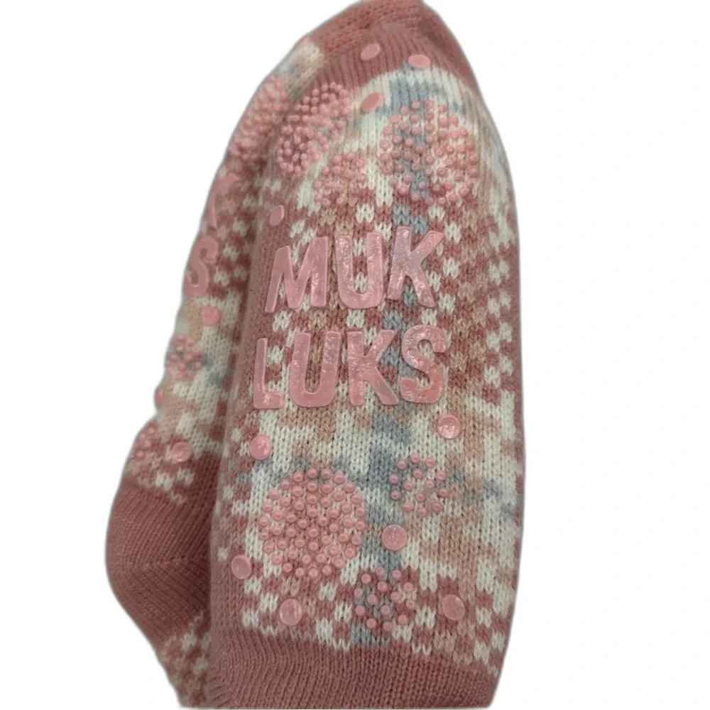 Muk Luks Pink Plaid Print Fluffy Cozy Cabin Flannel Socks NWT Size Small/Medium